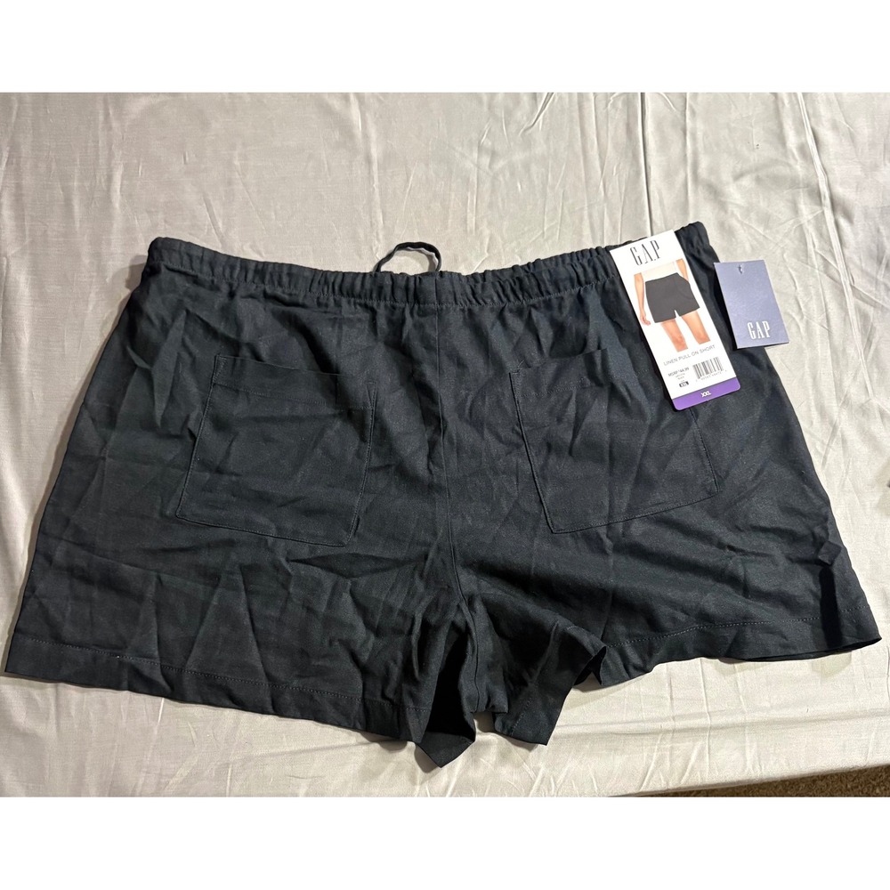 Gap Women XXL Black Linen Pull On Shorts Elastic Waist Drawstring GP012716